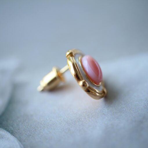 Natural Pink Queen Conch Shell stud earring gold plated silver|Statement Pink Gemstone Jewelry|Unique Earring For Her|Vintage Stud Earring - Image 5