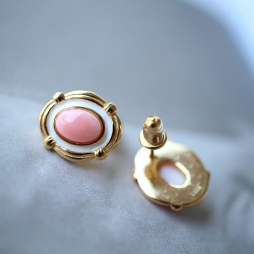 Natural Pink Queen Conch Shell stud earring gold plated silver|Statement Pink Gemstone Jewelry|Unique Earring For Her|Vintage Stud Earring - Image 6