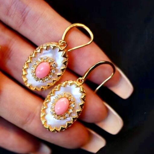 Natural Pink Queen Conch Shell Jewelry set|Pink Sea Shell Stud Earrings|Untreated Pink Gemstone Pendant|Handmade Vintage Jewelry Set women - Image 2