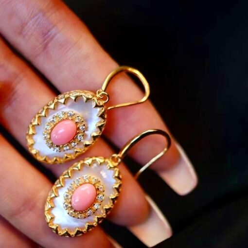 Natural Pink Queen Conch Shell Jewelry set|Pink Sea Shell Stud Earrings|Untreated Pink Gemstone Pendant|Handmade Vintage Jewelry Set women - Image 6