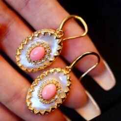 Natural Pink Queen Conch Shell Jewelry set|Pink Sea Shell Stud Earrings|Untreated Pink Gemstone Pendant|Handmade Vintage Jewelry Set women