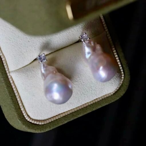 Unique Baroque Pearl Drop Earrings with Zircon silver|Big Natural Genuine Pearl Earrings women|Modern Art Deco Pearl Stud Earrings - Image 4