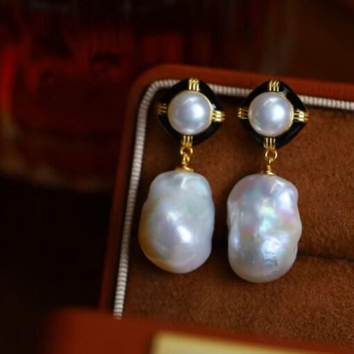 Unique Baroque Pearl Drop Earrings with Zircon silver|Big Natural Double Pearl Earrings women|Vintage Art Deco Pearl Stud Earrings - Image 7
