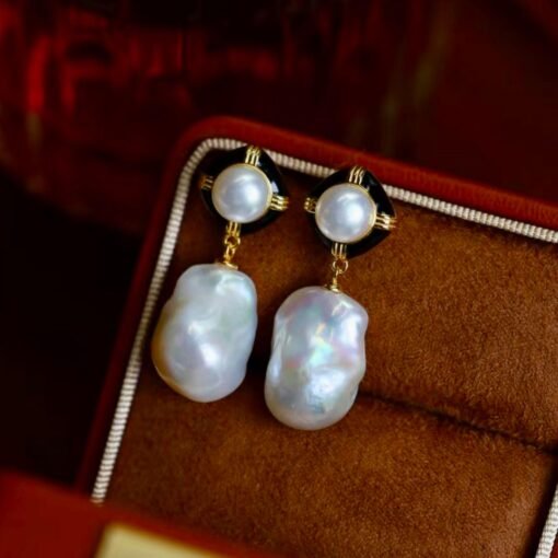 Unique Baroque Pearl Drop Earrings with Zircon silver|Big Natural Double Pearl Earrings women|Vintage Art Deco Pearl Stud Earrings - Image 8