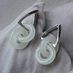 Natural White Jade Drop Earring 925 Silver|Unique Jade Donut Earrings/Minimalist Jade Dangle Earring/Handmade Jade Drop|Perfect Gift For Her