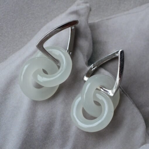 Natural White Jade Drop Earring 925 Silver|Unique Jade Donut Earrings/Minimalist Jade Dangle Earring/Handmade Jade Drop|Perfect Gift For Her