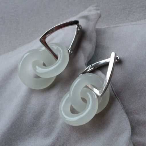 Natural White Jade Drop Earring 925 Silver|Unique Jade Donut Earrings/Minimalist Jade Dangle Earring/Handmade Jade Drop|Perfect Gift For Her - Image 2