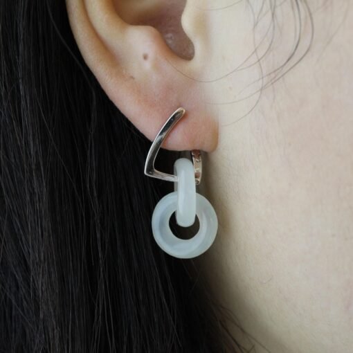 Natural White Jade Drop Earring 925 Silver|Unique Jade Donut Earrings/Minimalist Jade Dangle Earring/Handmade Jade Drop|Perfect Gift For Her - Image 8