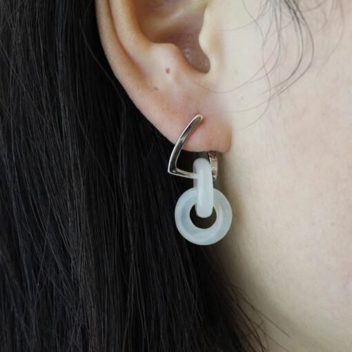 Natural White Jade Drop Earring 925 Silver|Unique Jade Donut Earrings/Minimalist Jade Dangle Earring/Handmade Jade Drop|Perfect Gift For Her - Image 4