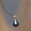 Natural Blue Mabe Pearl Necklace Silver|Minimalist Teardrop Pearl Pendant|Vintage Genuine Mabe Pearl Pendant|Art Deco Pearl Pendant Women