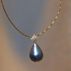 Natural Blue Mabe Pearl Necklace Silver|Minimalist Teardrop Pearl Pendant|Vintage Genuine Mabe Pearl Pendant|Art Deco Pearl Pendant Women