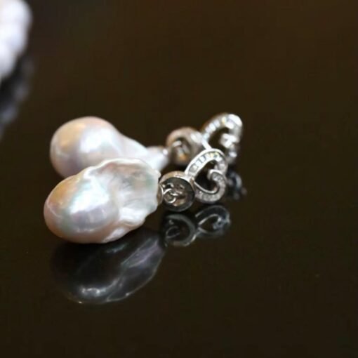 Unique Baroque Pearl Drop Earrings with Zircon silver|Big Natural Genuine Pearl Earrings women|Modern Art Deco Pearl Stud Earrings - Image 5