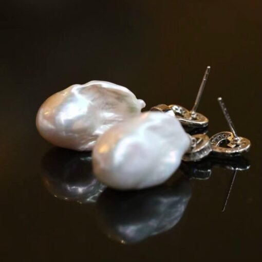 Unique Baroque Pearl Drop Earrings with Zircon silver|Big Natural Genuine Pearl Earrings women|Modern Art Deco Pearl Stud Earrings - Image 6