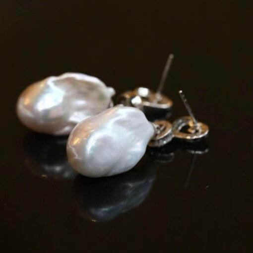 Unique Baroque Pearl Drop Earrings with Zircon silver|Big Natural Genuine Pearl Earrings women|Modern Art Deco Pearl Stud Earrings - Image 3