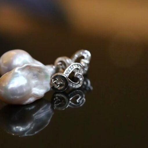 Unique Baroque Pearl Drop Earrings with Zircon silver|Big Natural Genuine Pearl Earrings women|Modern Art Deco Pearl Stud Earrings - Image 8