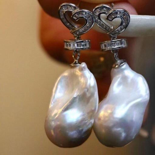 Unique Baroque Pearl Drop Earrings with Zircon silver|Big Natural Genuine Pearl Earrings women|Modern Art Deco Pearl Stud Earrings - Image 7