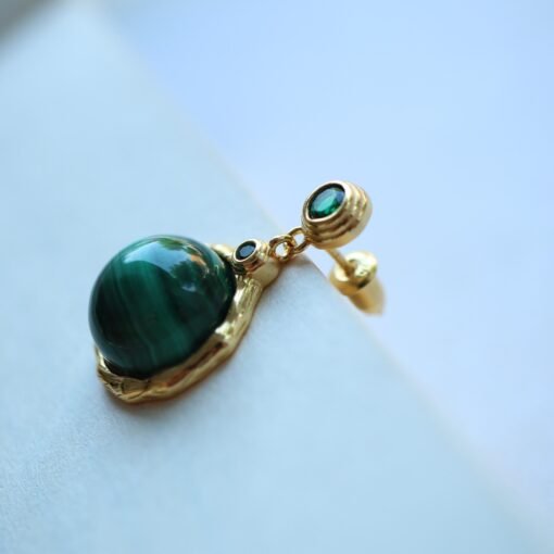 Genuine Malachite Stud Drop Earrings Sterling Silver|Malachite Jewelry|Statement Green Malachite Earring|Vintage Malachite Earrings For Her - Image 3