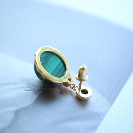 Genuine Malachite Stud Drop Earrings Sterling Silver|Malachite Jewelry|Statement Green Malachite Earring|Vintage Malachite Earrings For Her - Image 6