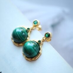 Genuine Malachite Stud Drop Earrings Sterling Silver|Malachite Jewelry|Statement Green Malachite Earring|Vintage Malachite Earrings For Her