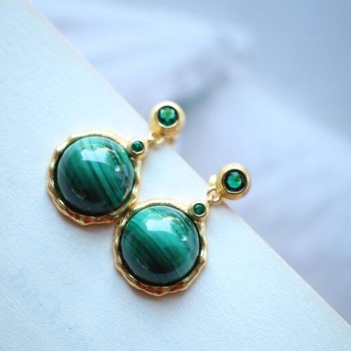 Genuine Malachite Stud Drop Earrings Sterling Silver|Malachite Jewelry|Statement Green Malachite Earring|Vintage Malachite Earrings For Her - Image 7