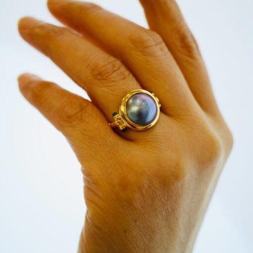 Genuine Mabe Pearl Ring s925 Silver|Minimalist Simple Mabe Pearl Jewelry|Statement Seashell pearl ring|Handmade Bezel Mabe Pearl ring - Image 4