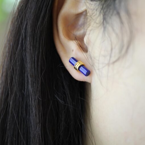 Unique Lapis Lazuli Stud Earring sterling silver|Blue lapis lazuli studs goldVintage Gemstone EarringStick EarringsBest Gift For Her - Image 8