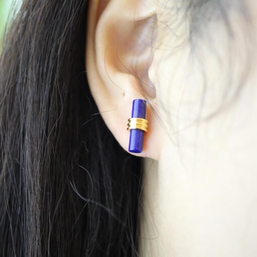 Unique Lapis Lazuli Stud Earring sterling silver|Blue lapis lazuli studs goldVintage Gemstone EarringStick EarringsBest Gift For Her - Image 4