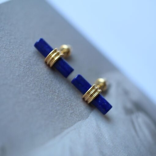 Unique Lapis Lazuli Stud Earring sterling silver|Blue lapis lazuli studs goldVintage Gemstone EarringStick EarringsBest Gift For Her - Image 3
