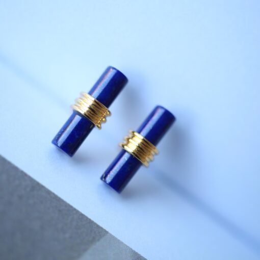 Unique Lapis Lazuli Stud Earring sterling silver|Blue lapis lazuli studs goldVintage Gemstone EarringStick EarringsBest Gift For Her - Image 2