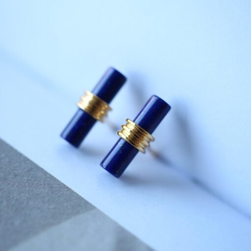 Unique Lapis Lazuli Stud Earring sterling silver|Blue lapis lazuli studs goldVintage Gemstone EarringStick EarringsBest Gift For Her - Image 5