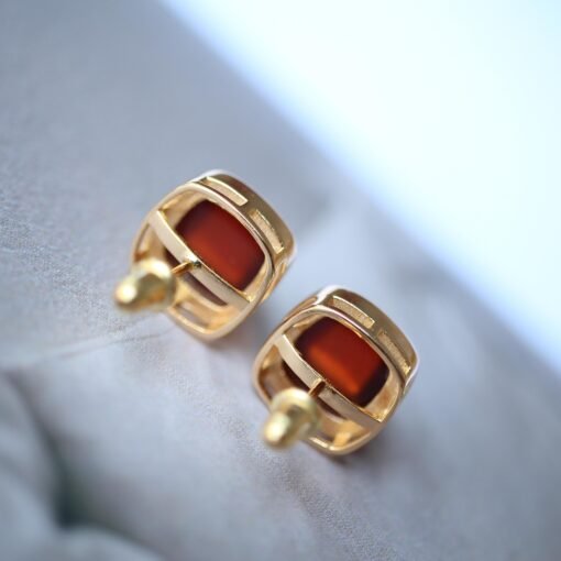 Natural Cabochon Garnet Earrings Gold Plated silver/Unique Square Garnet Earrings Women/Art Deco Vintage Statement Red Gemstone Earring Gold - Image 5