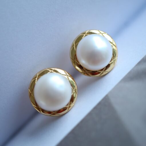 Vintage freshwater pearl stud earrings sterling silver|Real Pearl Studs Earrings gold|Antique Pearl EarringsArt Deco Pearl Earrings Gold - Image 2