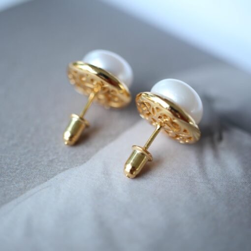 Vintage freshwater pearl stud earrings sterling silver|Real Pearl Studs Earrings gold|Antique Pearl EarringsArt Deco Pearl Earrings Gold - Image 3