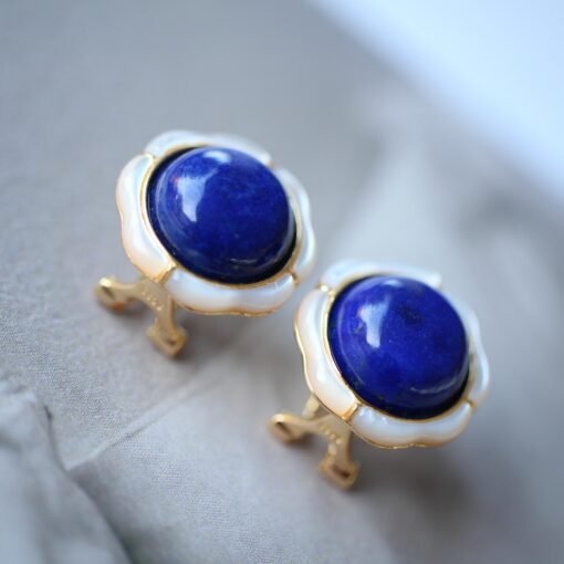 Genuine Lapis Lazuli Studs Earring sterling silver|Statement lapis lazuli studsFloral petal lapis lazuli studsHemisphere Lapis Lazuli stud - Image 5