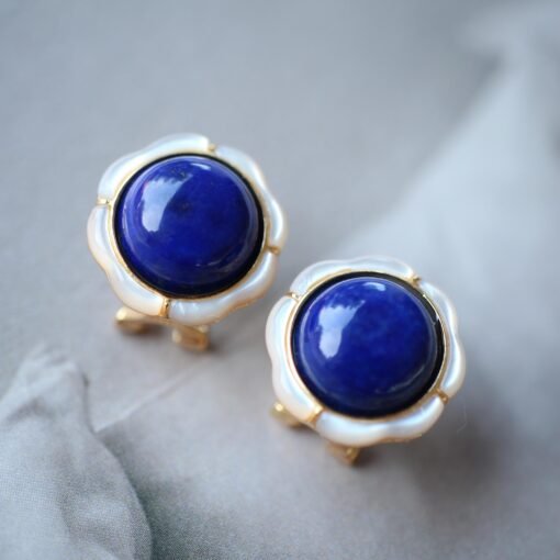 Genuine Lapis Lazuli Studs Earring sterling silver|Statement lapis lazuli studsFloral petal lapis lazuli studsHemisphere Lapis Lazuli stud - Image 7