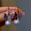 Unique Baroque Pearl Drop Earrings with 925 silver butterfly and zircon/Art deco Pearl Drop Earrings|Statement Natural Pearl Earrings Women