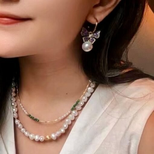 Unique Baroque Pearl Drop Earrings with 925 silver butterfly and zircon/Art deco Pearl Drop Earrings|Statement Natural Pearl Earrings Women - Image 6