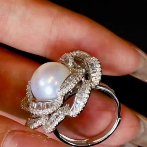 Natural Real Freshwater Pearl Ring Silver|Vintage Antique Pearl ring women|Statement Floral Pearl ring|Art Deco June Birthstone Pearl ring - Image 5