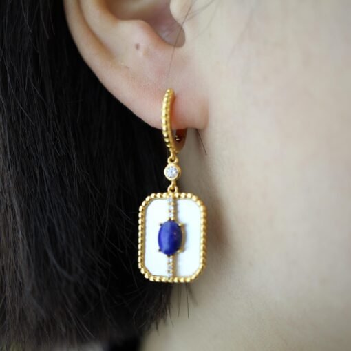 Genuine oval Lapis Lazuli Drop Earring sterling silver|Statement blue lapis lazuli studs goldUnique September birthstone jewelry earrings - Image 8