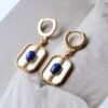 Genuine oval Lapis Lazuli Drop Earring sterling silver|Statement blue lapis lazuli studs goldUnique September birthstone jewelry earrings