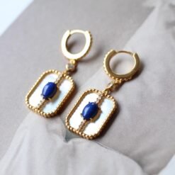 Genuine oval Lapis Lazuli Drop Earring sterling silver|Statement blue lapis lazuli studs goldUnique September birthstone jewelry earrings