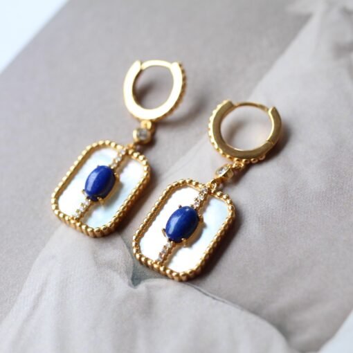 Genuine oval Lapis Lazuli Drop Earring sterling silver|Statement blue lapis lazuli studs goldUnique September birthstone jewelry earrings