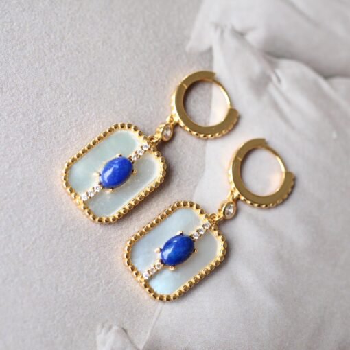 Genuine oval Lapis Lazuli Drop Earring sterling silver|Statement blue lapis lazuli studs goldUnique September birthstone jewelry earrings - Image 7