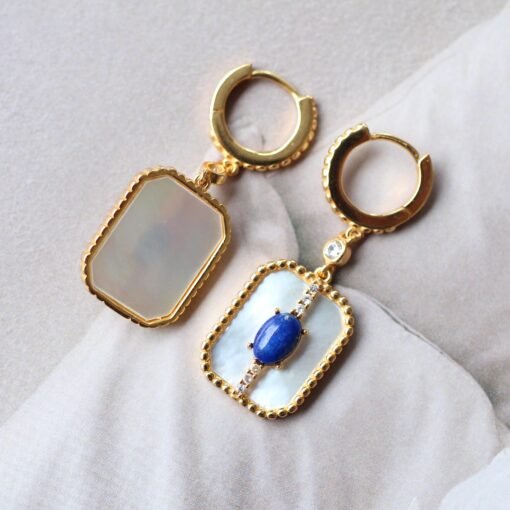 Genuine oval Lapis Lazuli Drop Earring sterling silver|Statement blue lapis lazuli studs goldUnique September birthstone jewelry earrings - Image 6