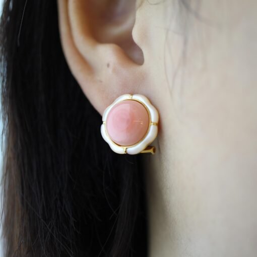 Natural pink Conch Pink Shell Earrings|Pink Sea Shell Stud Earrings|Untreated pink gemstone Cabochon Earrings|Pink Queen Conch Shell Earring - Image 4