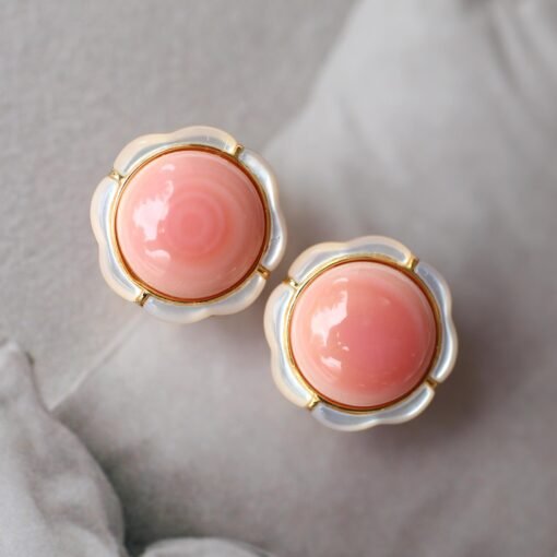Natural pink Conch Pink Shell Earrings|Pink Sea Shell Stud Earrings|Untreated pink gemstone Cabochon Earrings|Pink Queen Conch Shell Earring