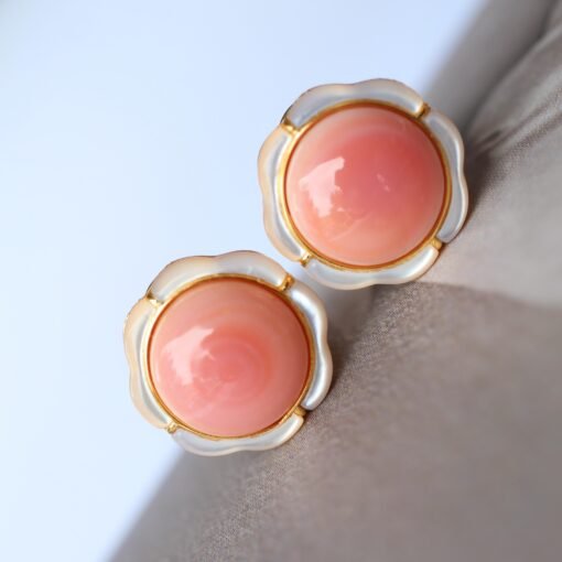 Natural pink Conch Pink Shell Earrings|Pink Sea Shell Stud Earrings|Untreated pink gemstone Cabochon Earrings|Pink Queen Conch Shell Earring - Image 2