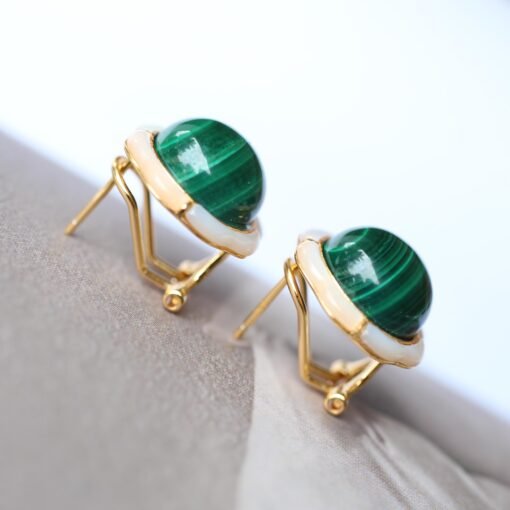 Genuine Cabochon Malachite Earrings Sterling Silver|Statement Malachite Earrings|Petal Floral Malachite Stud|Top Quality malachite studs - Image 3