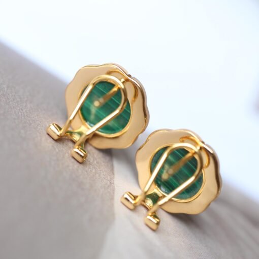 Genuine Cabochon Malachite Earrings Sterling Silver|Statement Malachite Earrings|Petal Floral Malachite Stud|Top Quality malachite studs - Image 6