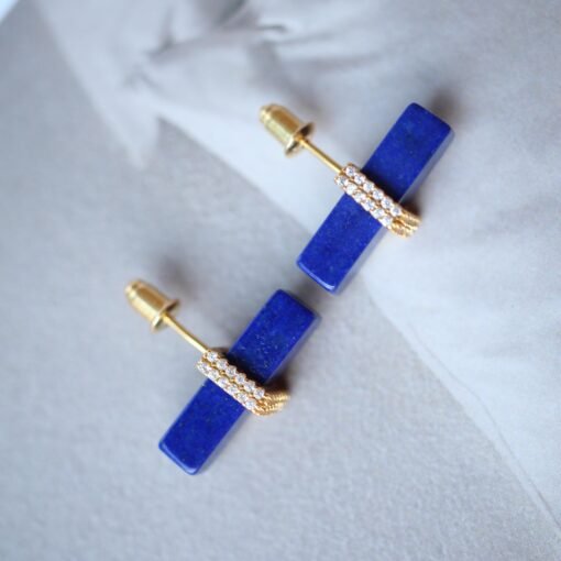 Unique Lapis Lazuli Stud Earring sterling silver|Blue lapis lazuli studs goldVintage Gemstone EarringStick EarringsBest Gift For Her - Image 3